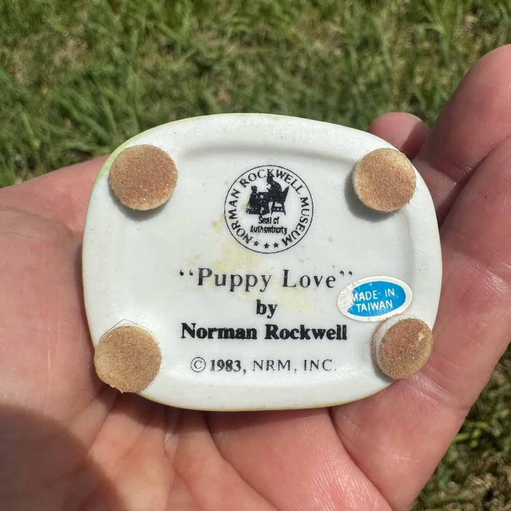 Norman Rockwell Puppy Love Figurine of Boy with Puppies
